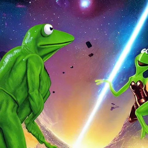 the avengers battle one kermit the frog in space, Stable Diffusion