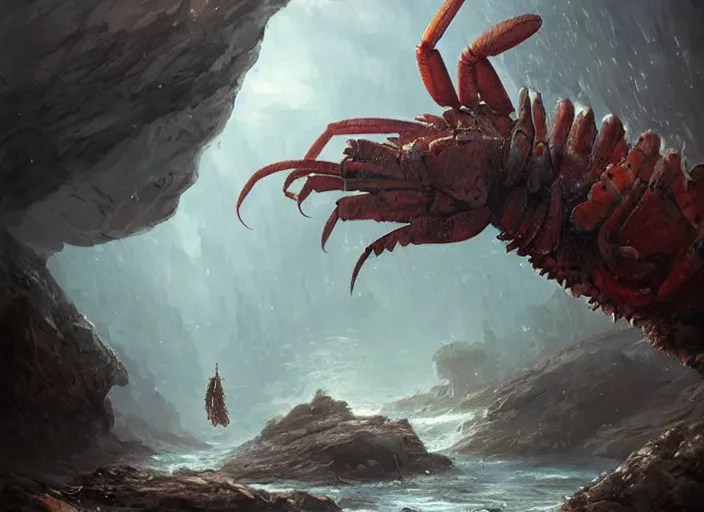 a giant lobster monster in a rocky chasm. dreamy Stable Diffusion