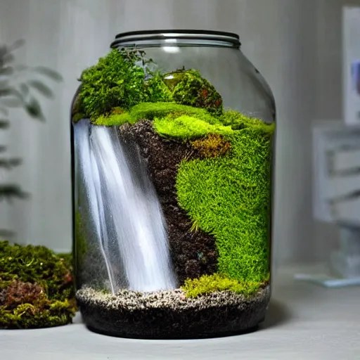 moss terrarium with a waterfall Stable Diffusion