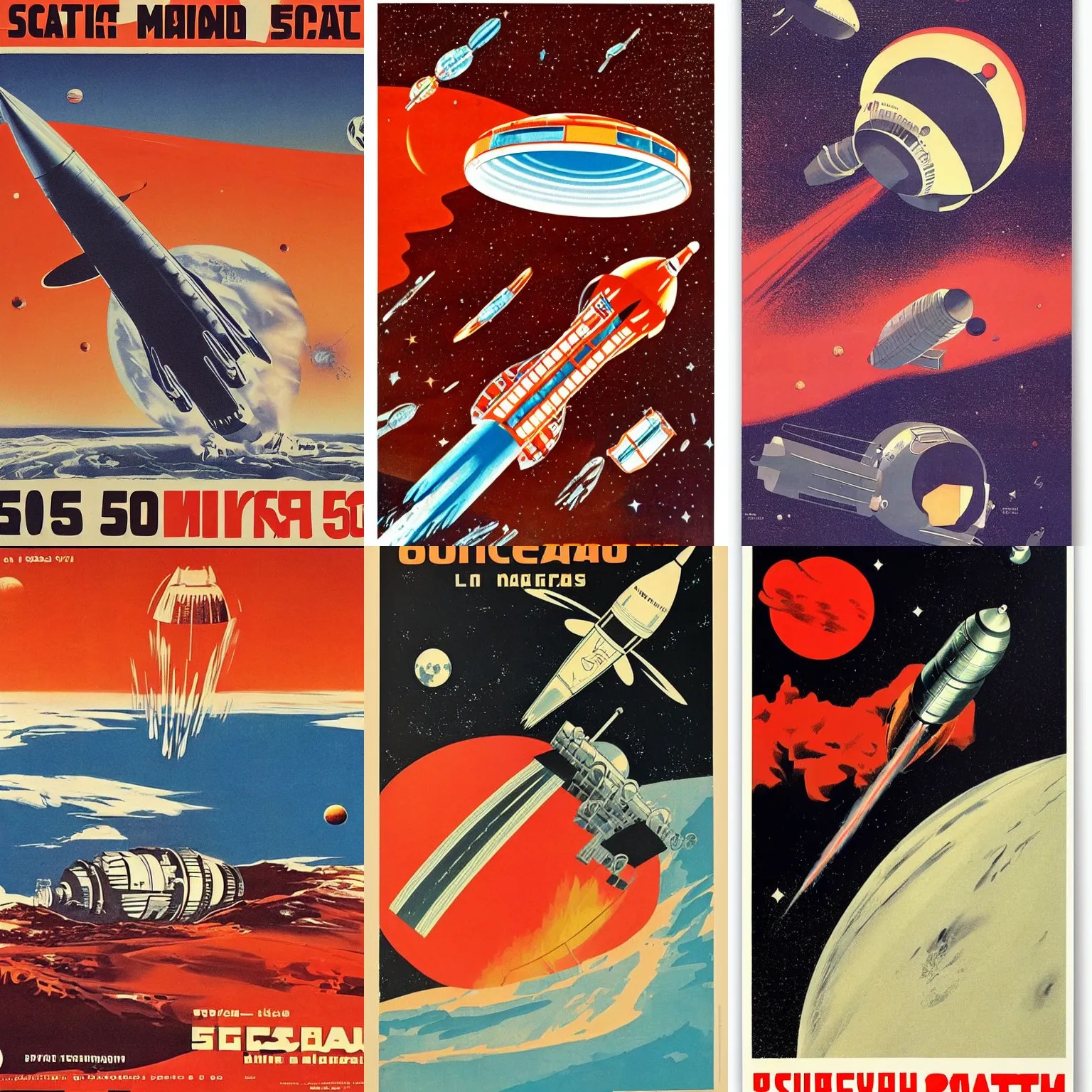 Soviet Space craft landing on mars, 60s poster, 1962 Stable Diffusion