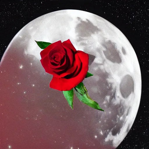 a blood red rose blooming at night under the full moon Stable Diffusion