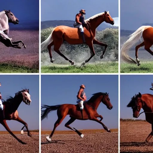 4 progressive frames of a horse running frame by Stable Diffusion