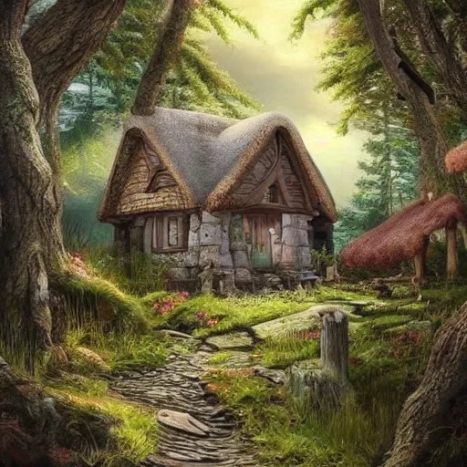 a cottage in the woods, fantasy art, detailed, hyper Stable Diffusion