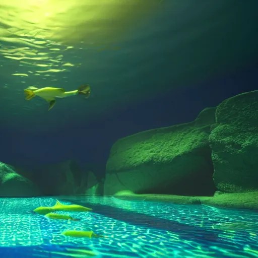 3d render underwater with brilliant lights. Colorful Stable Diffusion