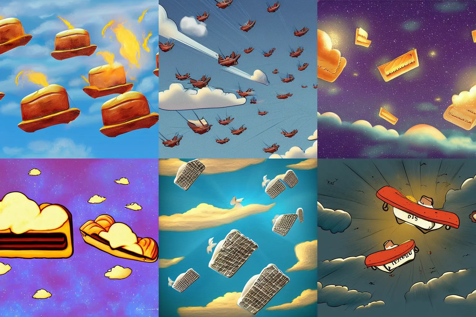 Flying toasters in heaven, digital art Stable Diffusion OpenArt