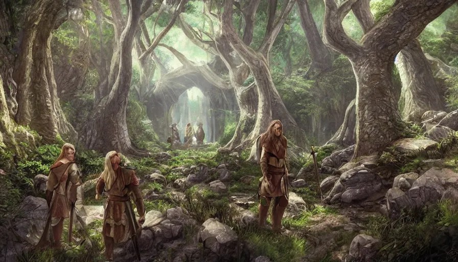gimli and legolas in lothlorien, being friends, Stable Diffusion