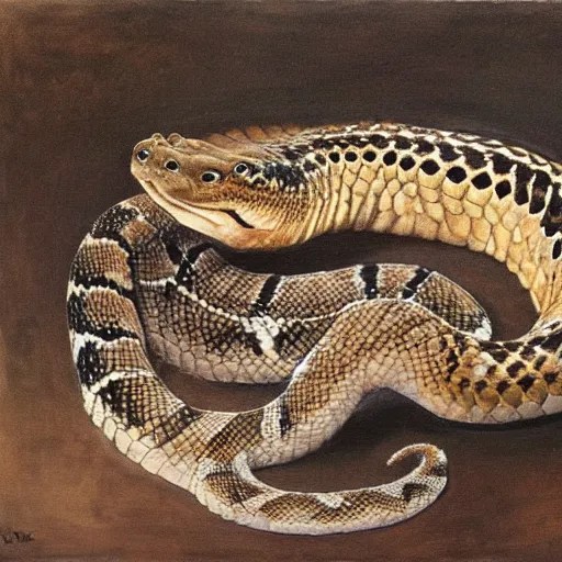 a rattlesnake devours a zebra upside down, oil painting Stable