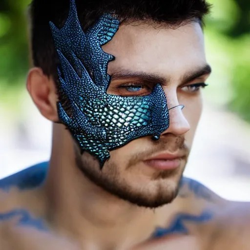 dragon scales on a male human face Stable Diffusion