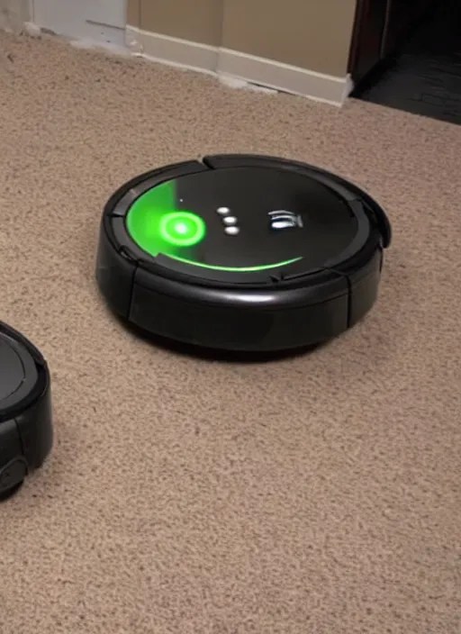 two roombas with knives duct taped to their tops Stable Diffusion