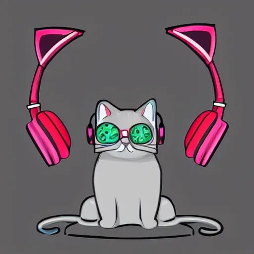cute cat wearing headphones simple digital art Stable Diffusion OpenArt