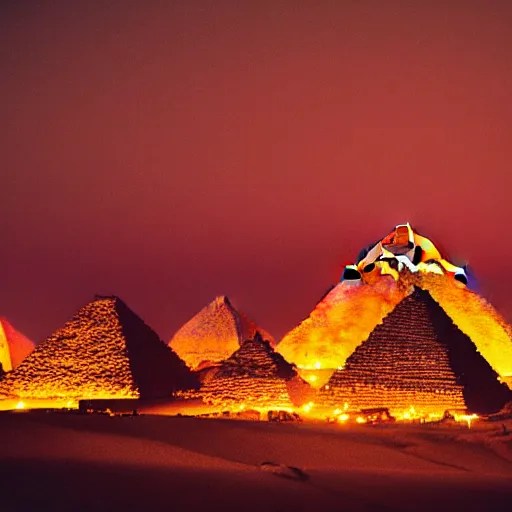pyramids of giza at night, neon lit Stable Diffusion