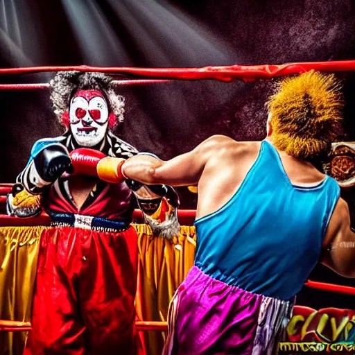 clowns boxing in the ring, clown makeup, clown makeup, Stable