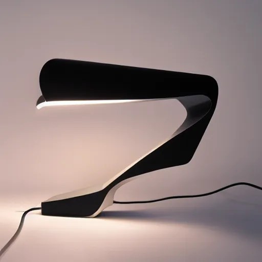 table lamp designed by zaha hadid, studio lighting, Stable Diffusion