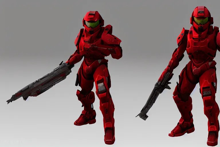 halo 3 post apocalyptic, red spartan, ingame render Stable Diffusion
