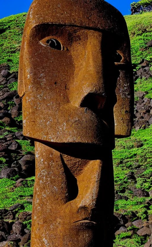 an Easter Island head statue close up, fisheye lens, Stable Diffusion