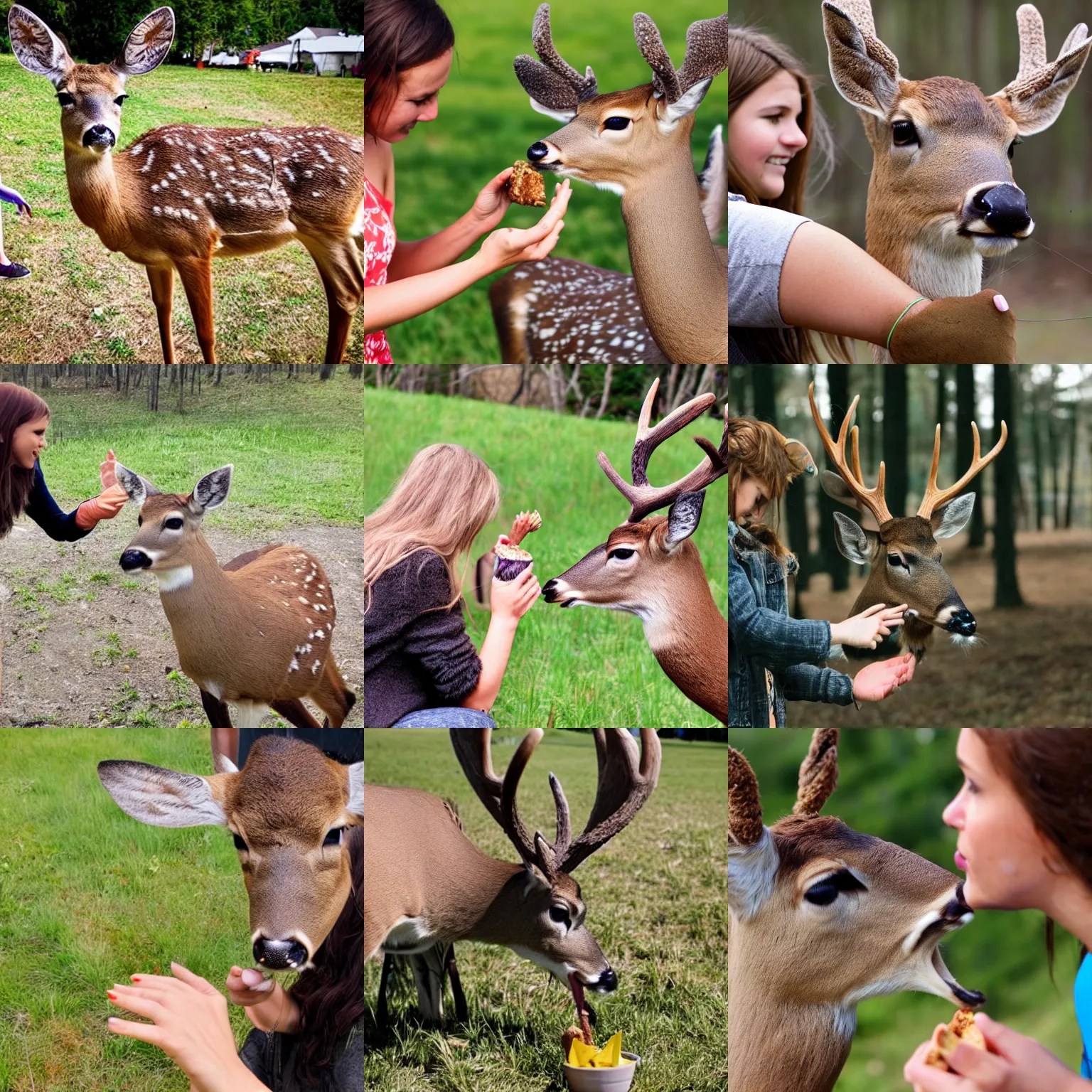 A deer eating treats out of the handpalm of a teenage Stable
