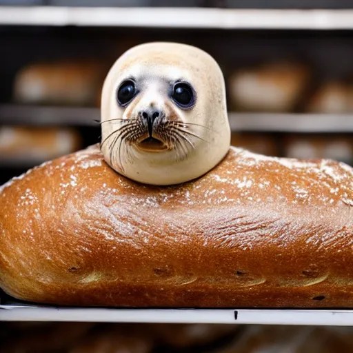 baby seal disguised as a loaf of bread, hiding in a Stable Diffusion
