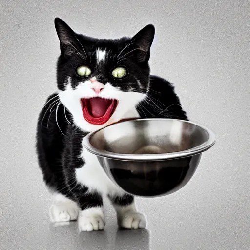 a cat yelling angrily because it's bowl is empty Stable Diffusion