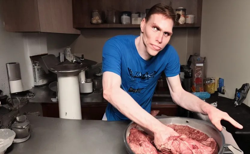 jerma putting an arm in a meat grinder Stable Diffusion