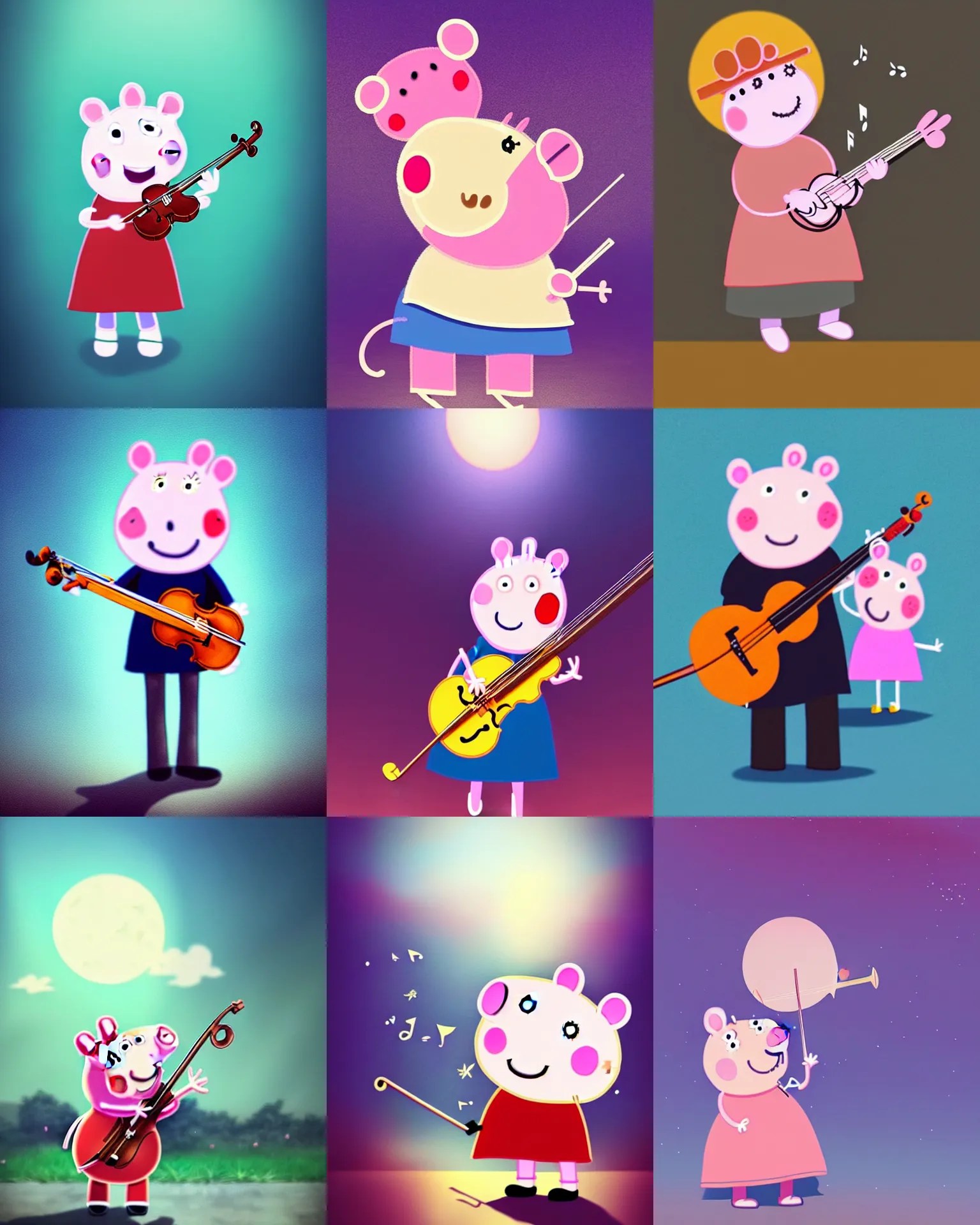 anime style, cute, peppa pig holding a violin and Stable Diffusion