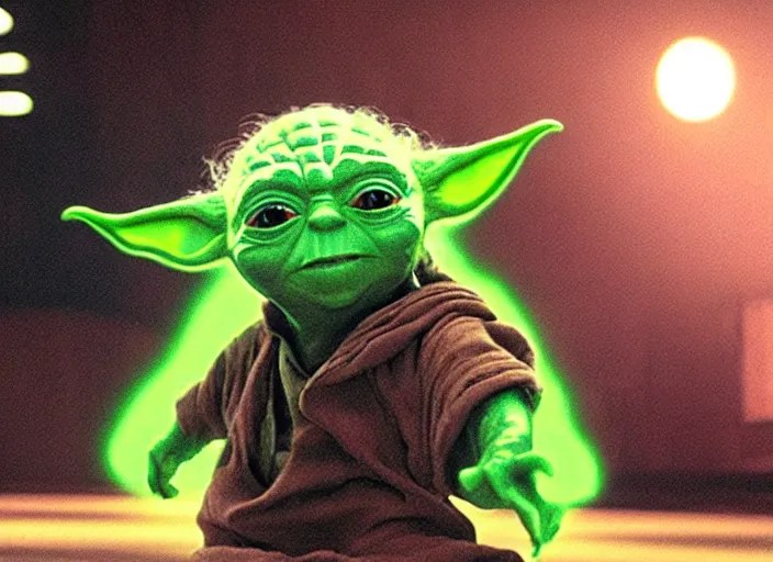 film still of yoda goes bowling in the new Star Wars Stable Diffusion