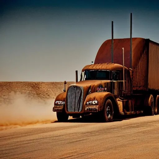 ups feeder tractor trailer truck in mad max fury Stable Diffusion