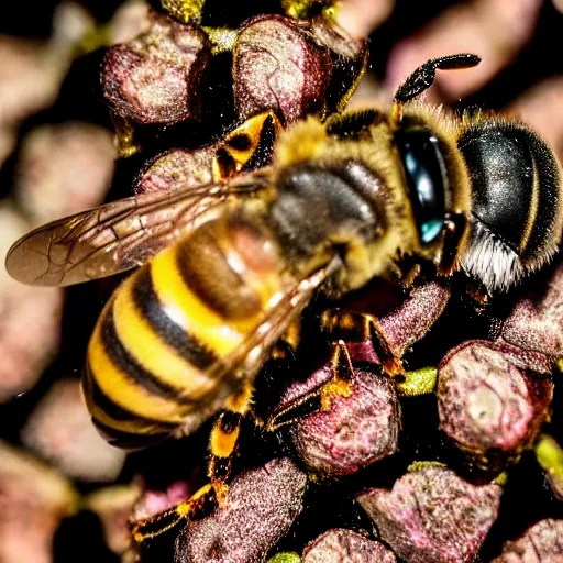macro photography of a queen bee and her colony Stable Diffusion