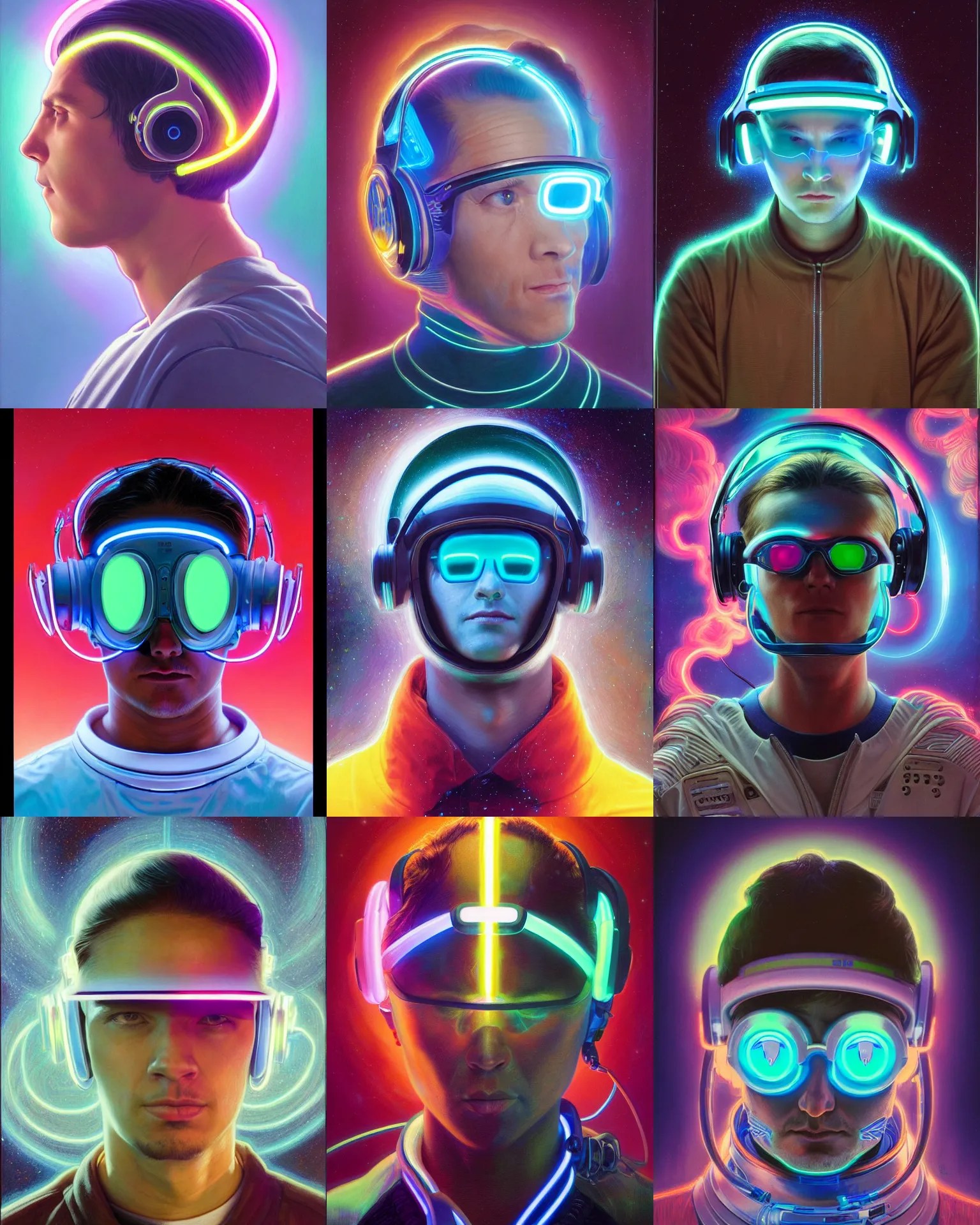 future coder, glowing visor over eyes and sleek neon Stable Diffusion