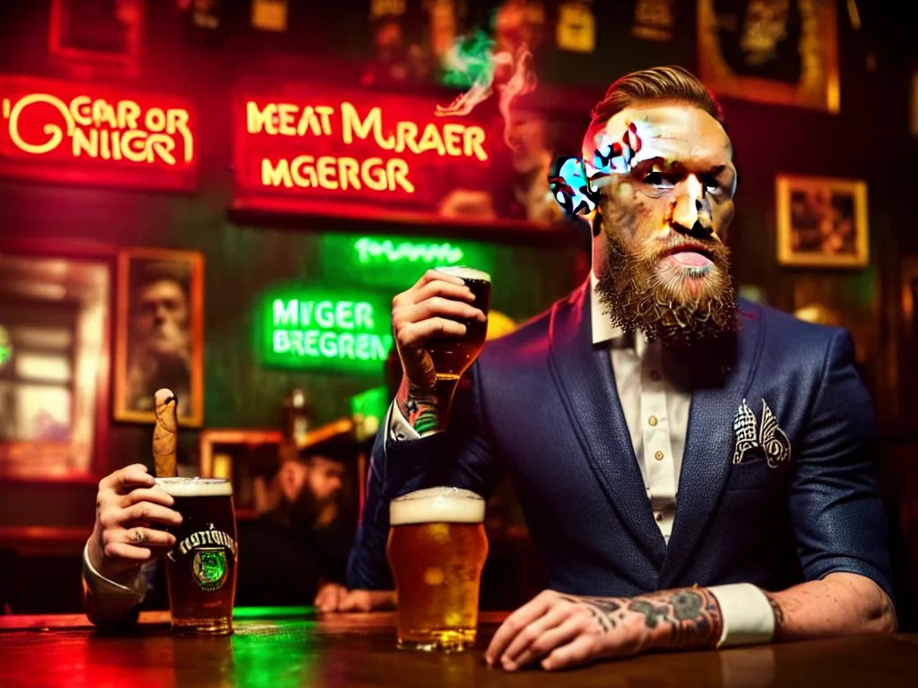 a well framed portrait of conor mcgregor drinking a Stable Diffusion OpenArt