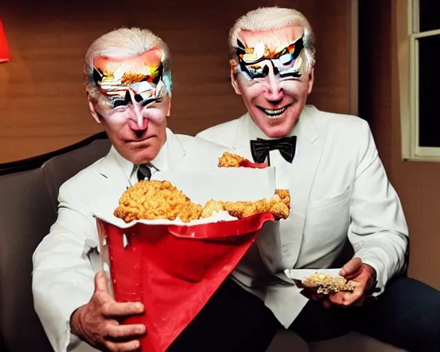Joe Biden as Colonel Sanders eating KFC, photograph Stable Diffusion