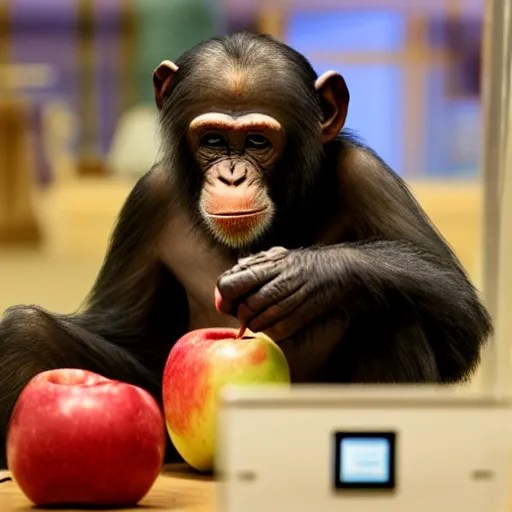 a chimpanzee shopping in an apple store Stable Diffusion