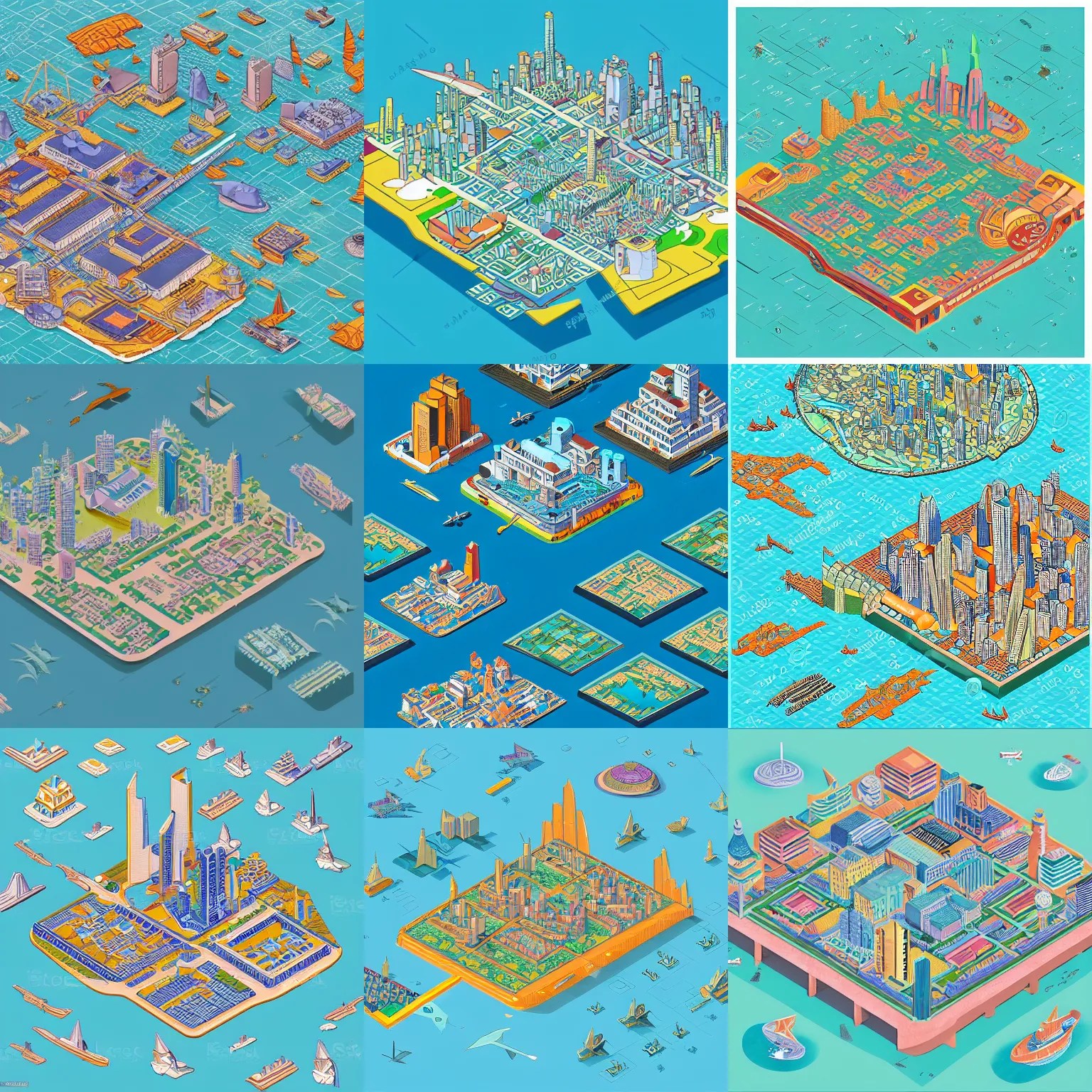 an isometric map of a futuristic city located in an Stable Diffusion