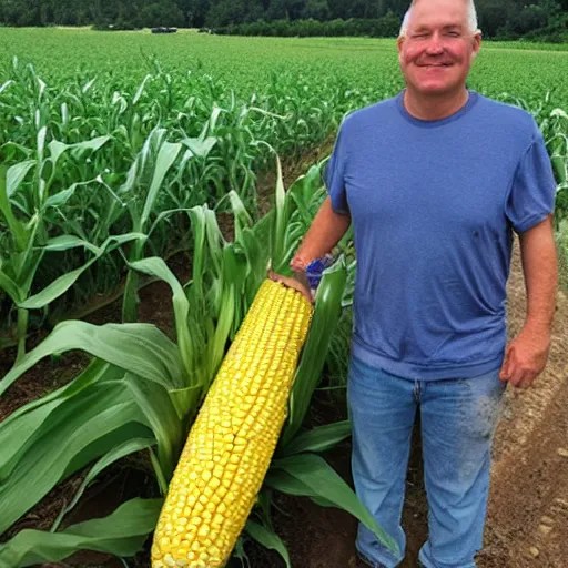 proud farmer holding the world's largest corn Stable Diffusion