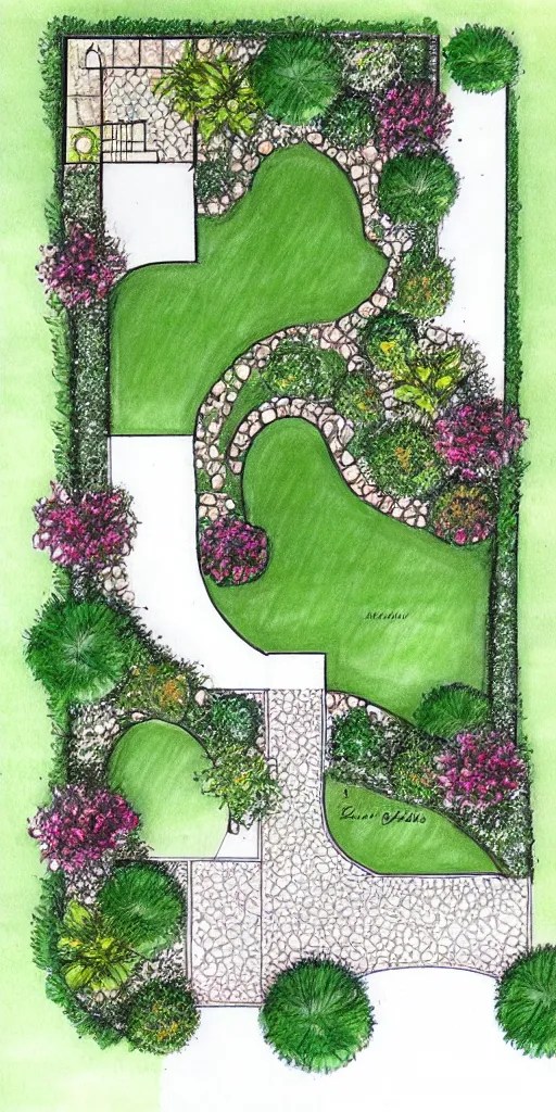 beautiful garden plan, overhead plan sketch, garden Stable Diffusion