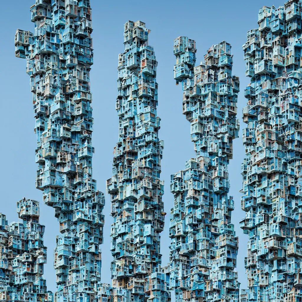 close up towers made up of colourful squatter Stable Diffusion