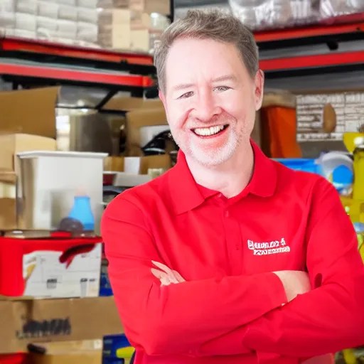 tom scott wearing the iconic red shirt while working Stable Diffusion