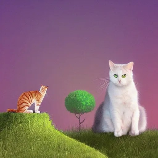 a cat zen master meditating on hillside, next to a Stable Diffusion