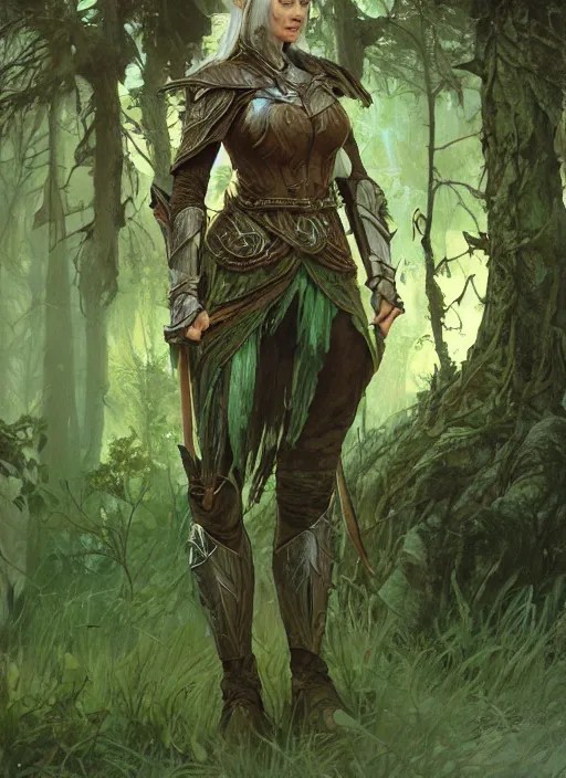 a serious looking wood elf woman wearing armour made Stable Diffusion