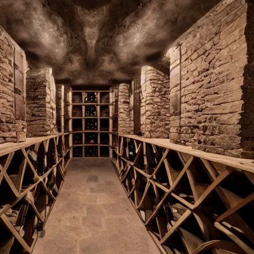 an ancient wine cellar with six mona lisas hanging on Stable Diffusion OpenArt