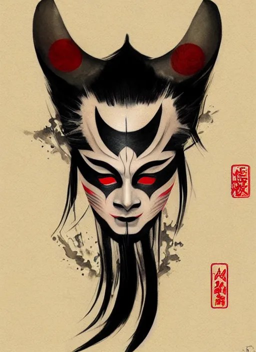 kabuki mask tattoo design by greg rutkowski Stable Diffusion