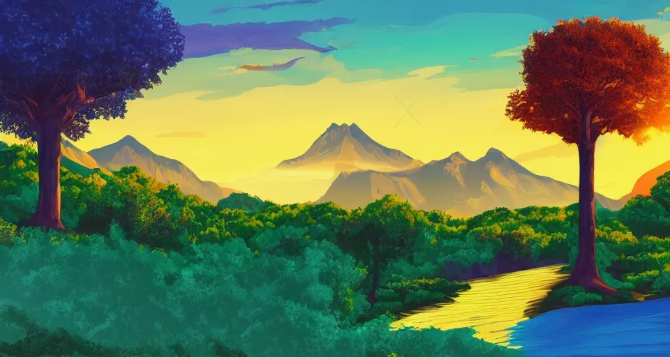 discord banner of a beautiful landscape with trees and Stable Diffusion