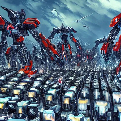 sprawling view of an army of decepticons marching on Stable Diffusion