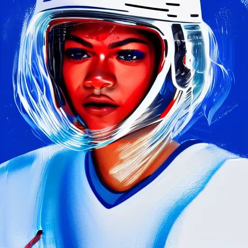 close up portrait Zendaya as a futuristic ice hockey Stable Diffusion