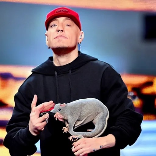 clear picture of eminem throwing a rat to the camera, Stable
