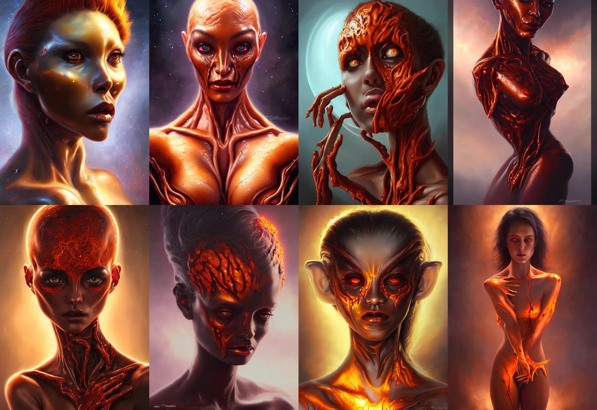 a beautiful alien woman with molten skin, painted by Stable Diffusion OpenArt