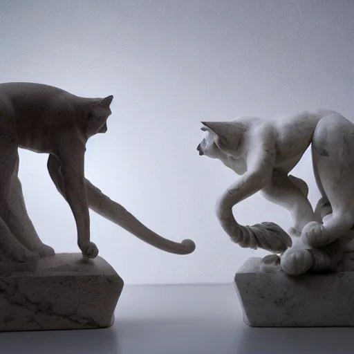 two cats play with flowing cloths, marble sculpture, Stable Diffusion