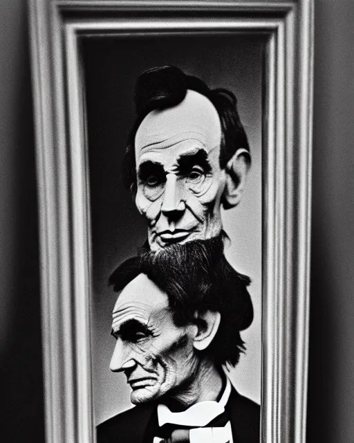 selfie photo of Abraham Lincoln, bathroom mirror, shot Stable