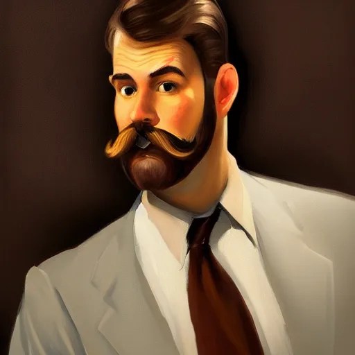 a brown haired man with a 5 o'clock shadow mustache, Stable Diffusion