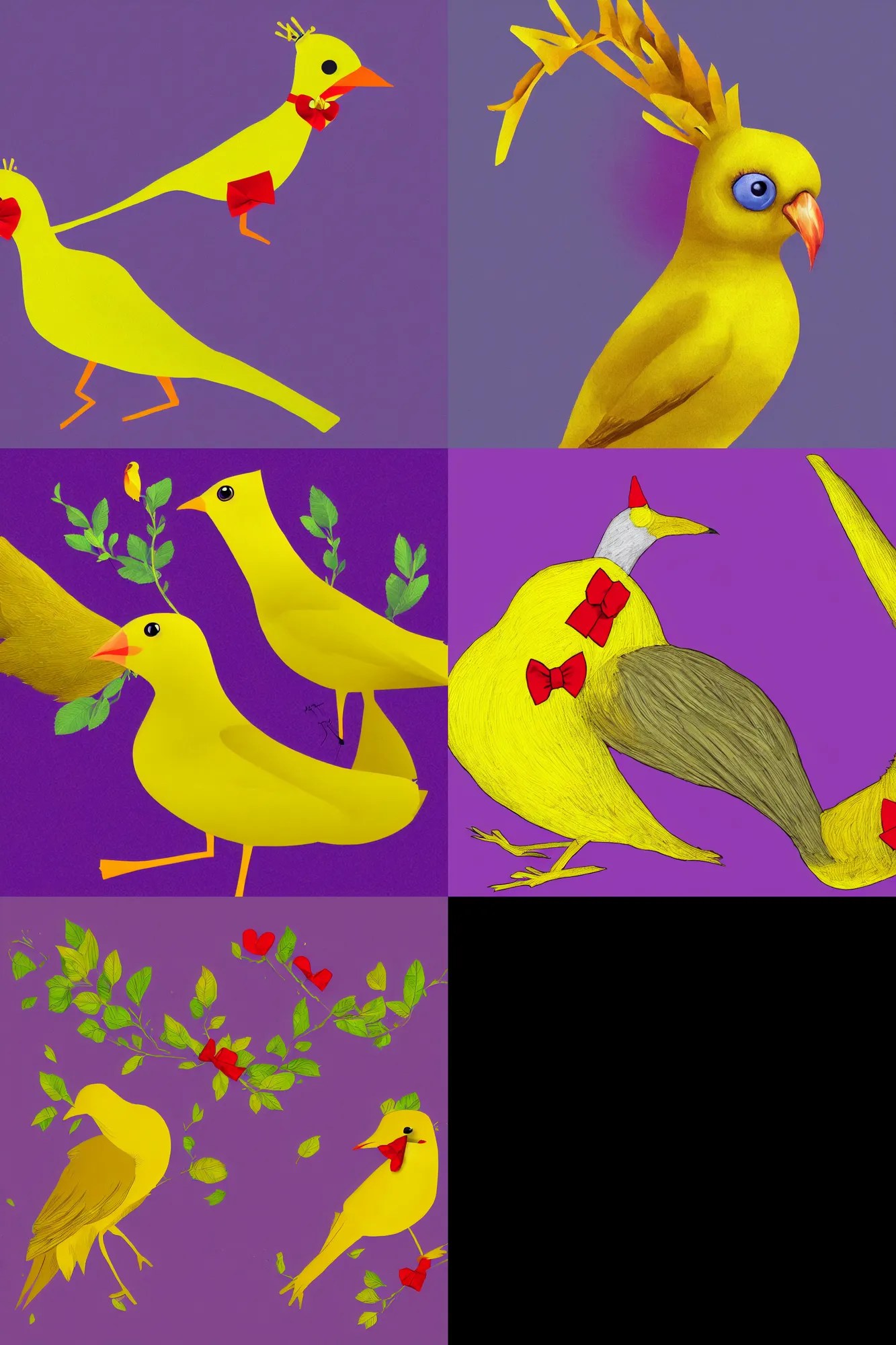a yellow bird wearing a crown and a red bow tie, Stable Diffusion