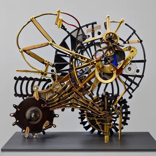 a mechanical sculpture made of painted wood Stable Diffusion